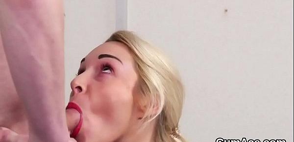  Naughty looker gets sperm load on her face swallowing all the charge